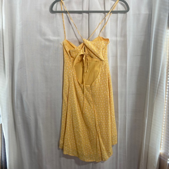 NWT Forever 21 Yellow White Polka Dot Mini Dress Spaghetti Strap Tie Backless S - Picture 5 of 10